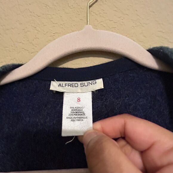 Alfred Sung Wrap Sweater Womens Size 8 Teal Blue Acrylic Mohair Blend Cozy Fall - Picture 6 of 6